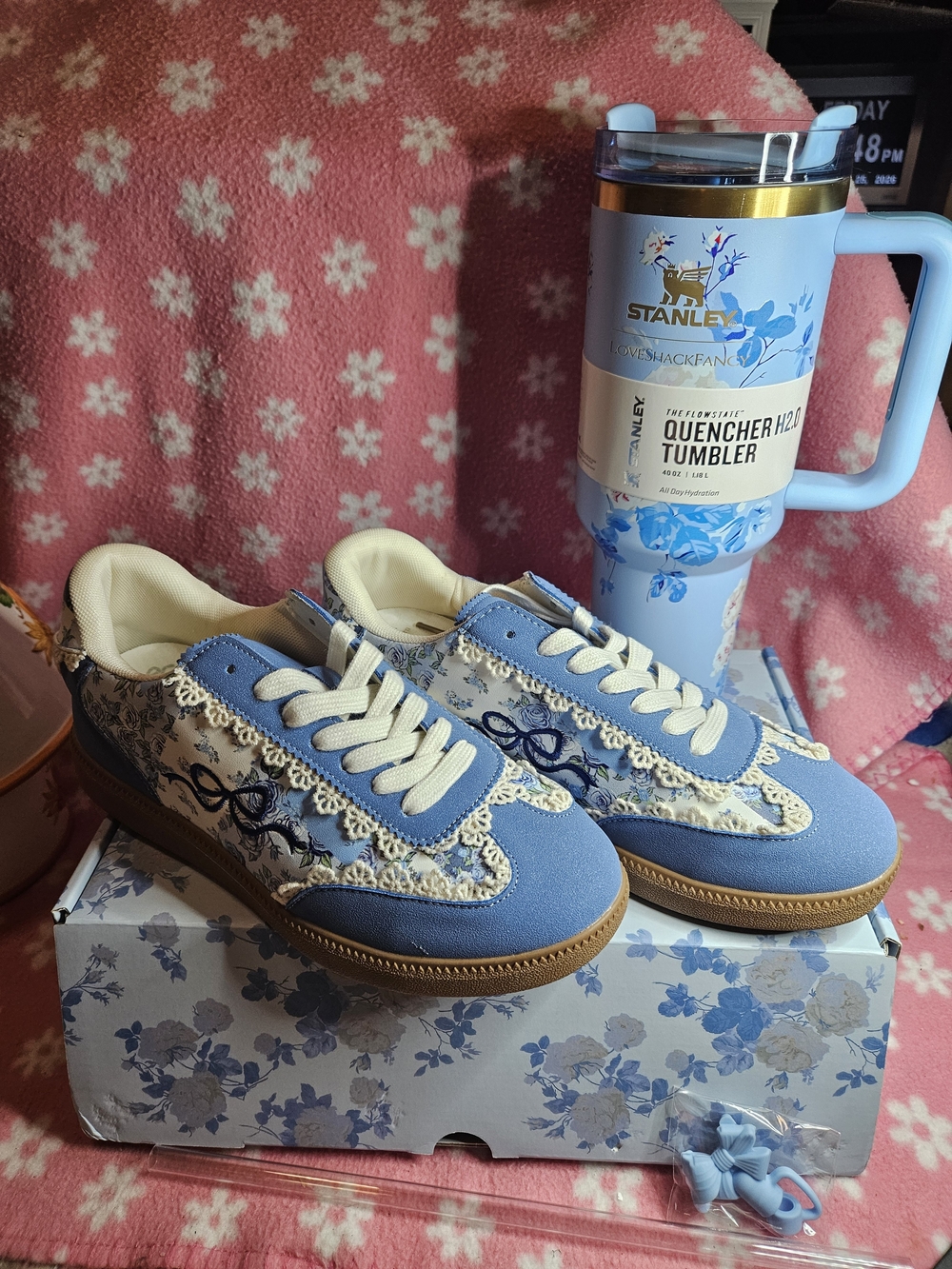 Loveshakefancy Tumbler Blue Floral Lace Accent Sneakers Size 9